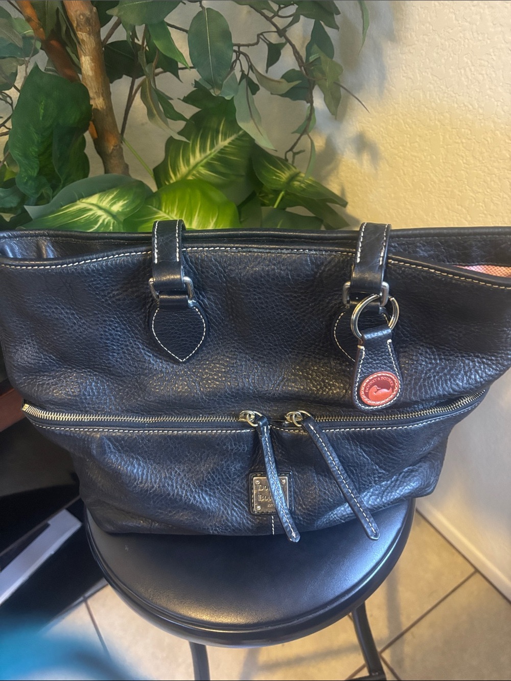 Dooney & Bourke Black Leather Tote with Gold Hardware